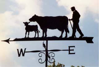 Farmer cow and calf weather vane